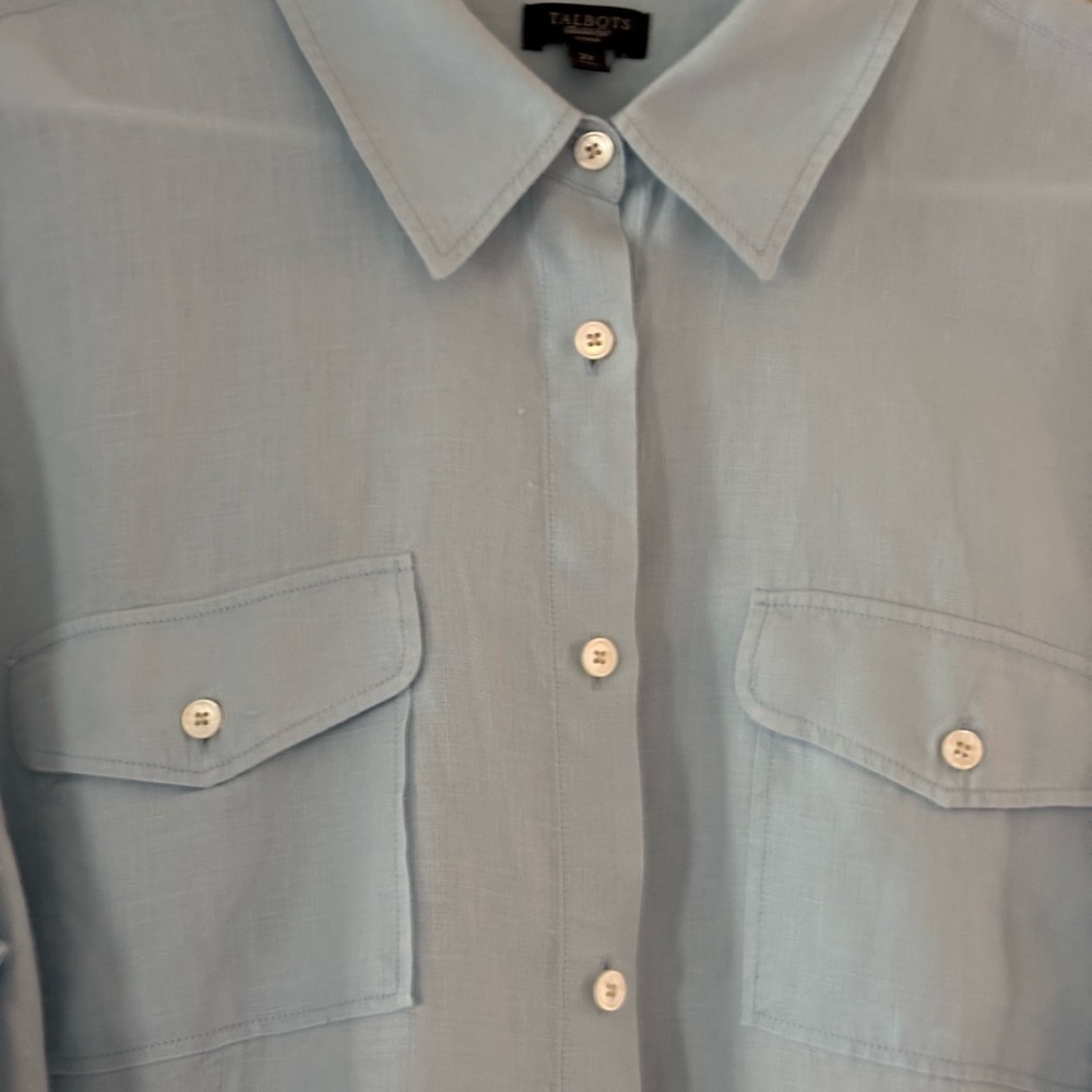 Talbots Baby Blue 100% Irish Linen Blouse VG Condition, Size 16W